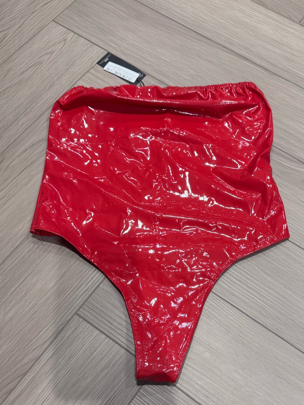 PrettyLittleThing Red Vinyl Strapless Bodysuit